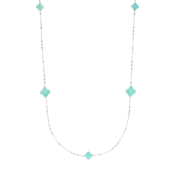 Lange Halskette Clover Gem, Amazonit, 925 Sterlingsilber