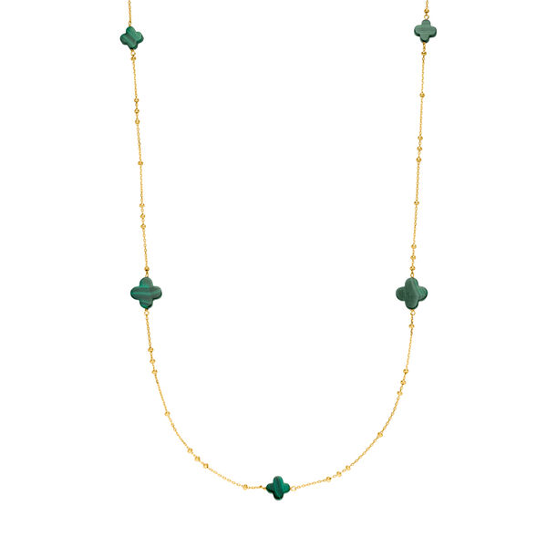 Lange Halskette Clover Gem, Malachit, 18 Karat Gelbgold vergoldet