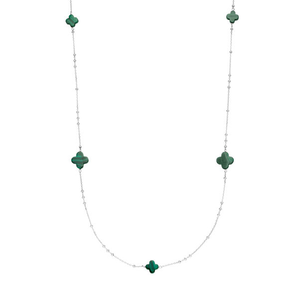 Lange Halskette Clover Gem, Malachit, 925 Sterlingsilber