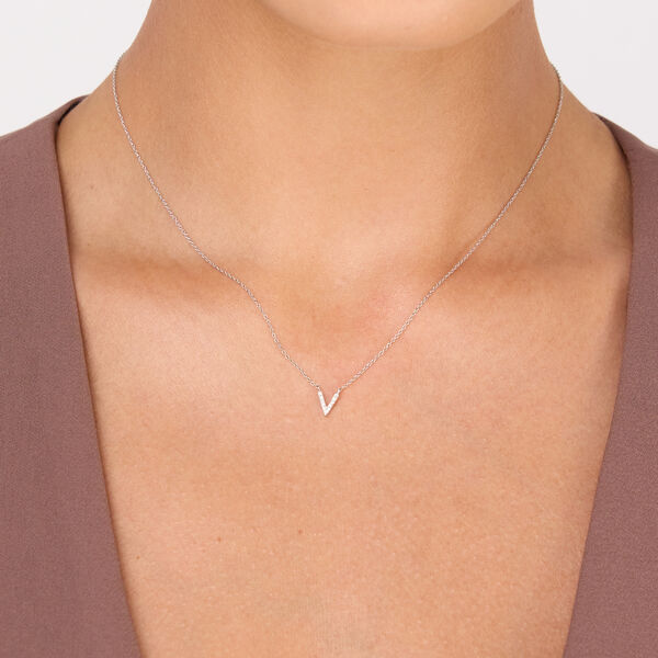 Halskette Letter V, 14 K Weigold mit Diamanten Bild 2
