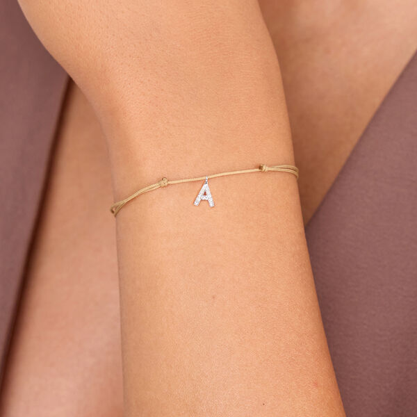 Freundschaftsarmband mit Letter Charm, 14 Karat Weigold mit Diamanten Bild 2