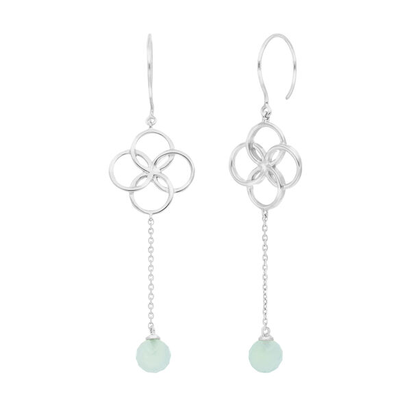 Ohrhnger Clover Charm, Aqua Chalzedon, 925 Sterlingsilber