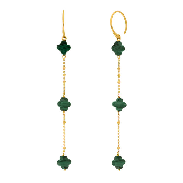 Ohrh�nger Clover Gem, lang, Malachit, 18 Karat Gelbgold vergoldet