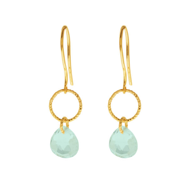 Ohrhnger Heart Stone, 18 K Gelbgold vergoldet, Aqua Chalzedon