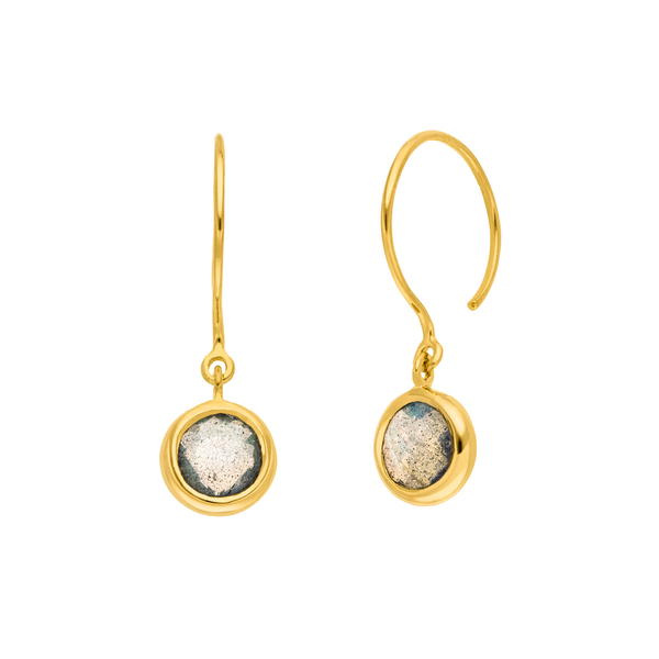 Leaf Jewelry Ohrhänger Solitär, Labradorit, 18 K Gelbgold vergoldet