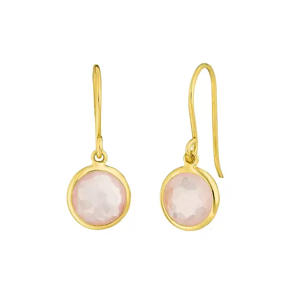 Leaf Jewelry Ohrringe Rosenquarz, 14 K Gelbgold