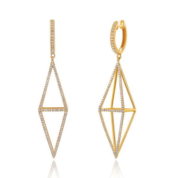 Ohrringe Trapez mit Diamanten, 18 Karat Gelbgold