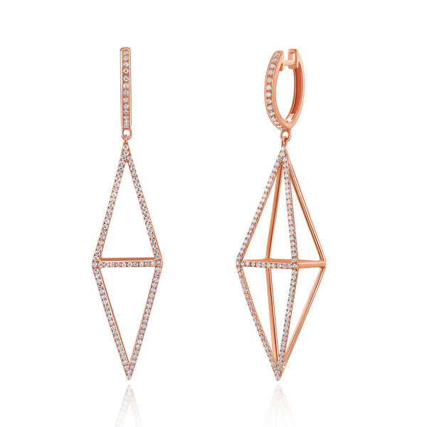 Ohrringe Trapez mit Diamanten, 18 Karat Rosegold