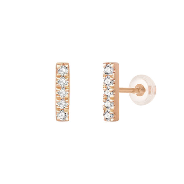 Ohrstecker Bar mit Diamanten, 18 Karat Rosegold