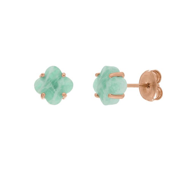 Ohrstecker Clover Gem, Amazonit, Amazonit, 18 Karat Rosegold vergoldet