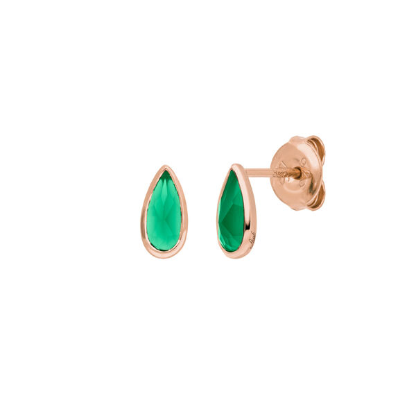 Ohrstecker Gem Drop, Grner Achat, 18 K Rosegold vergoldet