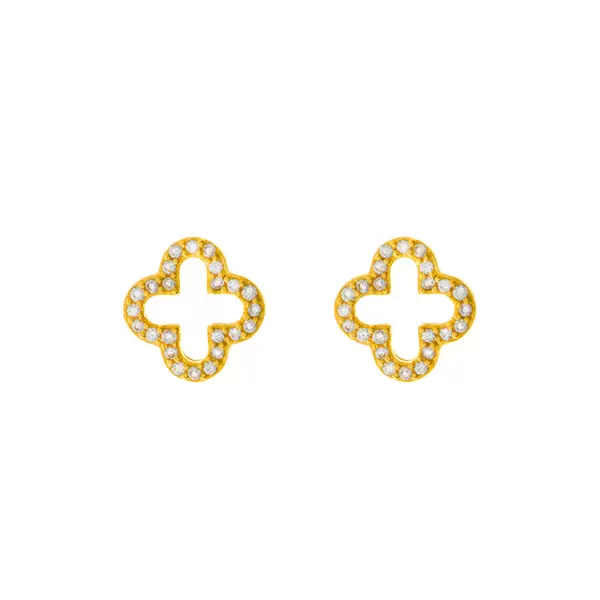 Leaf Jewelry Ohrstecker Kleeblatt mit Zirkonia, 18 K Gelbgold vergoldet