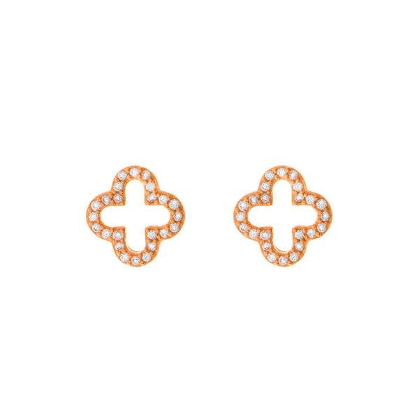 Ohrstecker Kleeblatt mit Zirkonia, 18 K Rosegold vergoldet