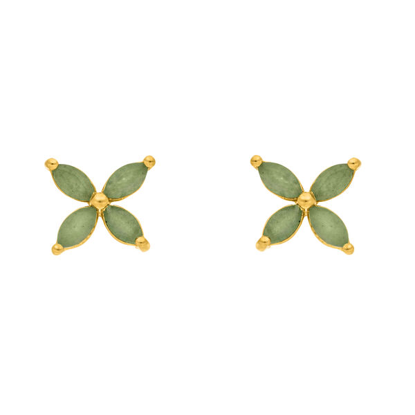 Ohrstecker Leaf Flower, Aventurin, 18 Karat Gelbgold vergoldet