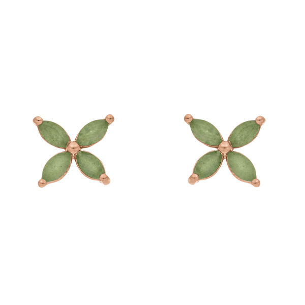 Ohrstecker Leaf Flower, Aventurin, 18 Karat Rosegold vergoldet