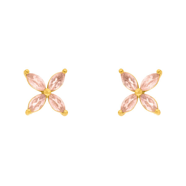 Ohrstecker Leaf Flower, Rosenquarz, 18 Karat Gelbgold vergoldet