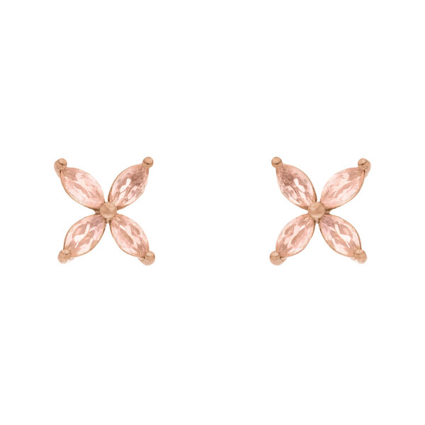 Ohrstecker Leaf Flower, Rosenquarz, 18 Karat Rosegold vergoldet
