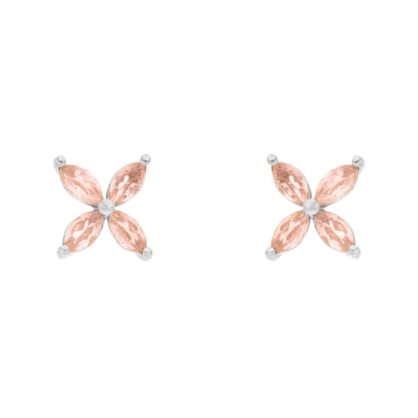 Ohrstecker Leaf Flower, Rosenquarz, 925 Sterlingsilber