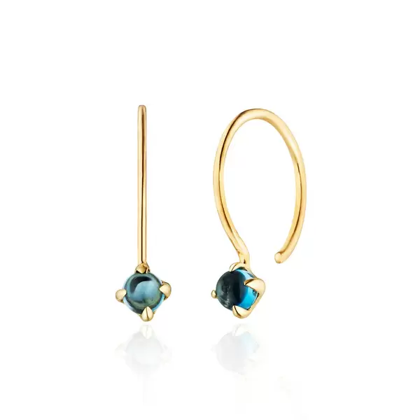 Leaf Jewelry Ohrringe Cabochon, Blaue Topas, 14 K Gelbgold