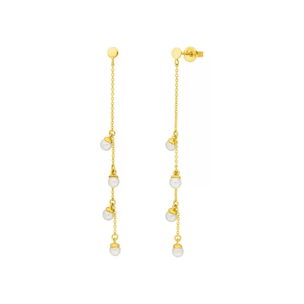Leaf Jewelry Ohrringe Perle Kette, 14 K Gelbgold