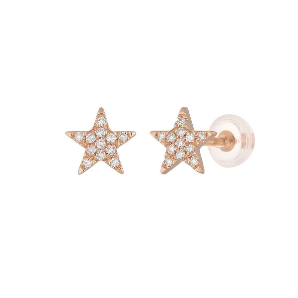 Ohrstecker Stern mit Diamanten, 14 Karat Rosegold