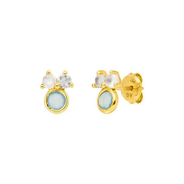 Ohrstecker Three Gems, Aqua Chalzedon, 18 K Gelbgold vergoldet