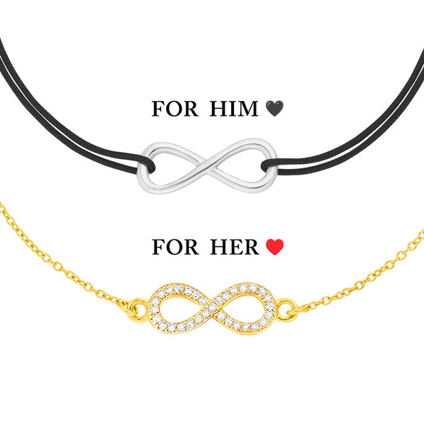 Partner Armband Set, INFINITY, Diamanten, 14 & 18 Karat Wei�gold & Gelbgold