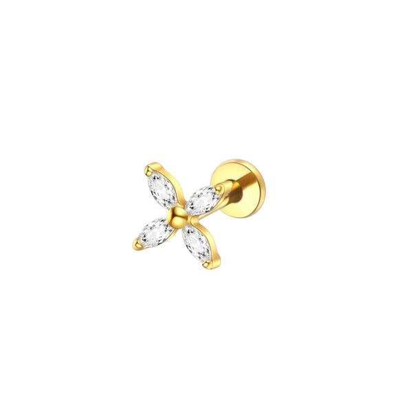 Piercing Flower mit Zirkonia, vergoldetes Titan