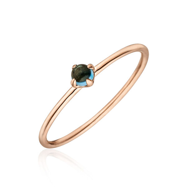 Ring Cabochon, 14 K Rosgold, Blauer Topas