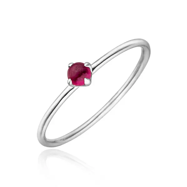 Leaf Jewelry Ring Cabochon, 14 K Weißgold, Rubin