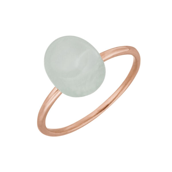 Ring Cabochon II, 14 Karat Rosegold, Sea Blue Chalzedon