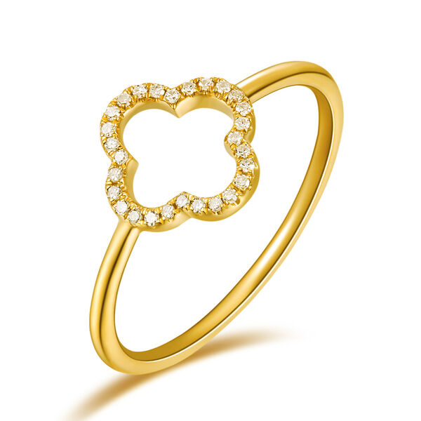 Ring Kleeblatt mit Diamanten, 18 K Gelbgold, Größe 46
