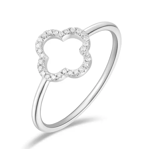 Leaf Jewelry Ring Kleeblatt mit Diamanten, 18 K Weißgold