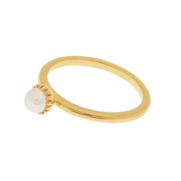 Ring mit Perle, 18 K Gelbgold vergoldet, Größe 54