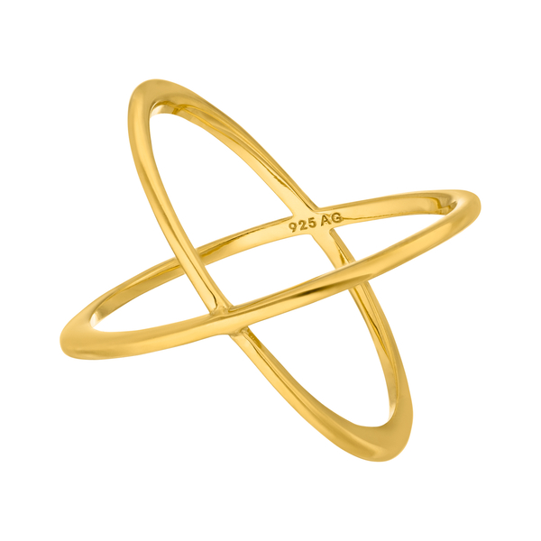 Leaf Jewelry Ring X Cross, 18 K Gelbgold vergoldet, Größe 54