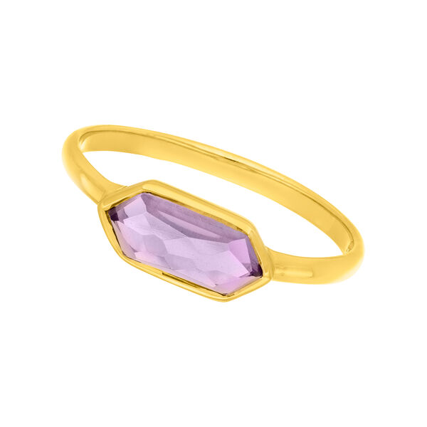 Silber Ring, CUBE, Amethyst, Gelbgold