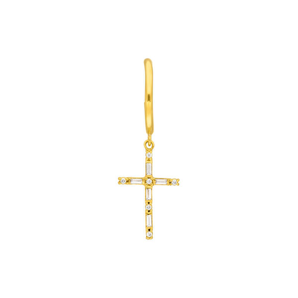 Single Creole SPARKLE CROSS, 18 K Gelbgold vergoldet