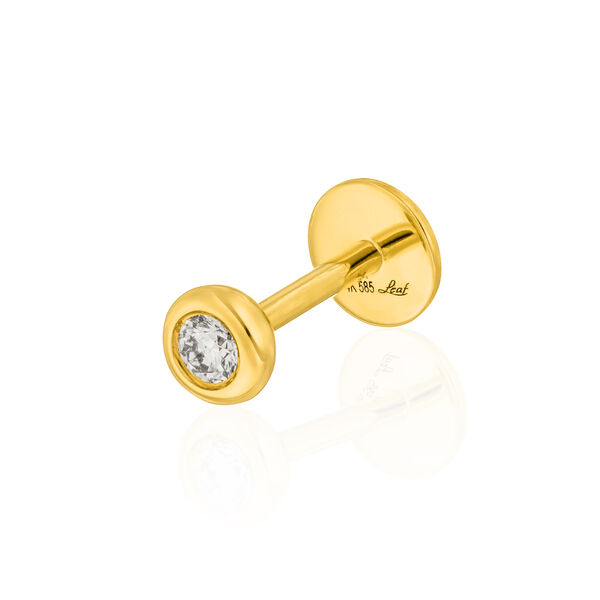 Single Piercing mit Diamant, Rundfassung, 14 Karat Gelbgold
