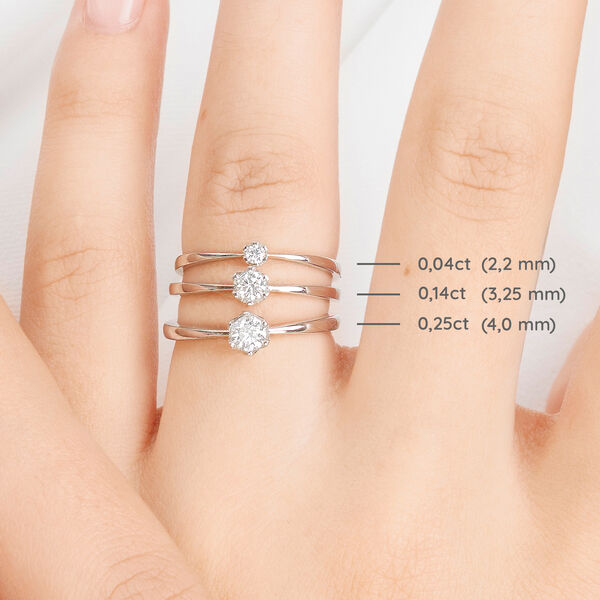 Verlobungsring Classic Solitair 0,04ct, 14 Karat Weigold, Gr.52 