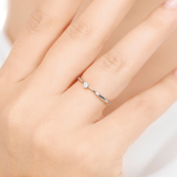 Verlobungsring Classic Solitair 0,04ct, 14 Karat Weigold, Gr.52 