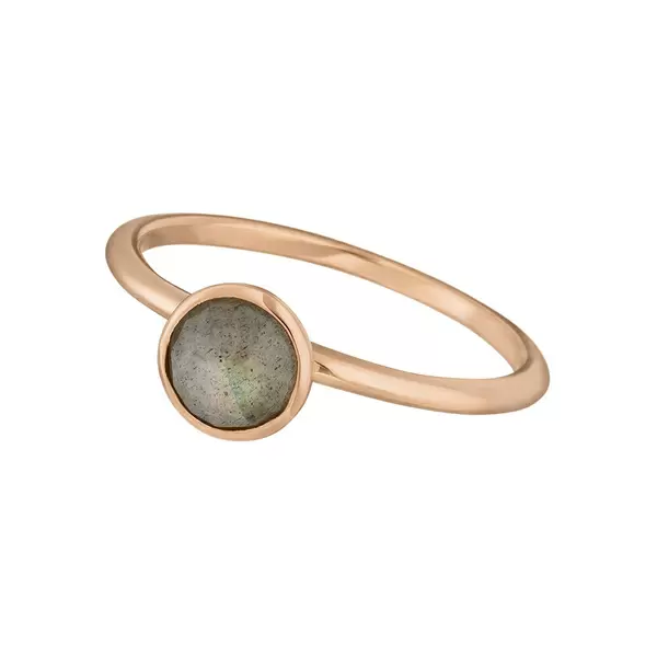 Leaf Jewelry Stacking Ring, Labradorit, 6mm, 18 K Rosegold vergoldet, Gr.50