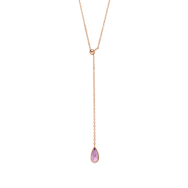Y-Halskette Gem Drop, Amethyst, 18 Karat Rosegold vergoldet