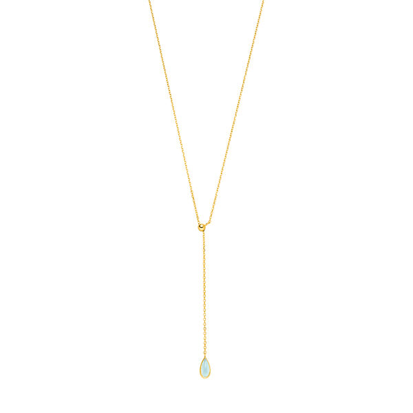 Y-Halskette Gem Drop, Aqua Chalzedon, 18 Karat Gelbgold vergoldet