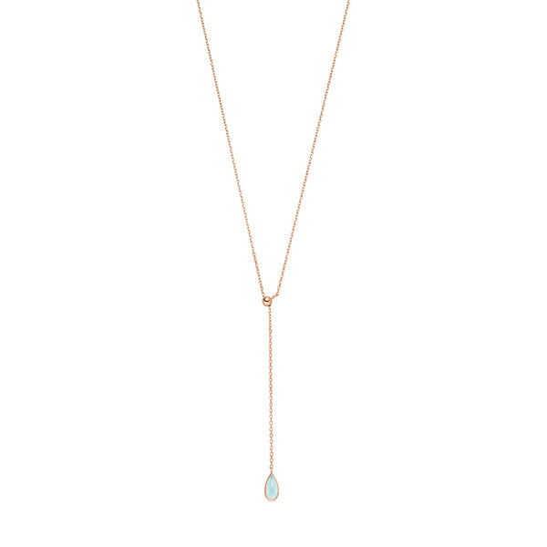 Y-Halskette Gem Drop, Aqua Chalzedon, 18 Karat Rosegold vergoldet