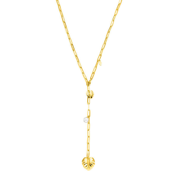 Y-Halskette Monstera Leaf, 52cm, 18 K Gelbgold vergoldet