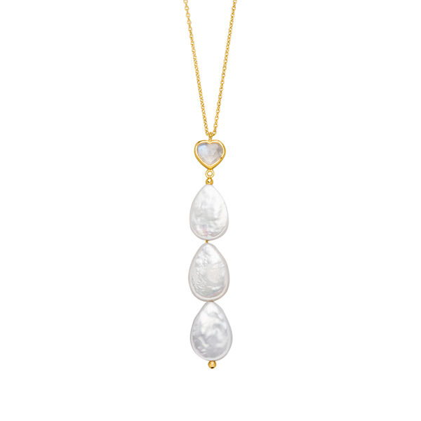 Y-Halskette VALENTINE PEARLS, Mondstein, 18 Karat Gelbgold vergoldet