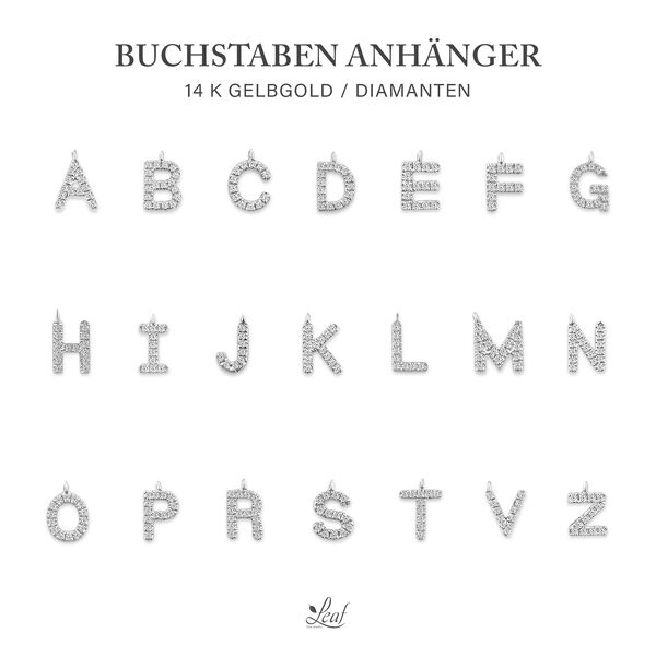 Freundschaftsarmband mit Letter Charm, 14 Karat Weigold mit Diamanten Bild 4