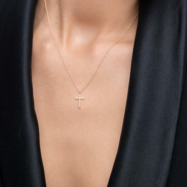 Halskette Kreuz mit Diamanten, 18 Karat Gelbgold Bild 2