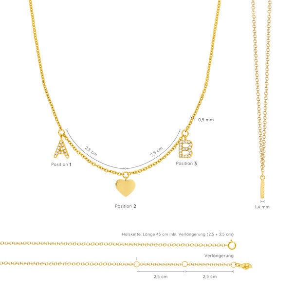 Initialen-Halskette mit 2 Buchstaben & Wunschanh�nger, 14 Karat Gelbgold 