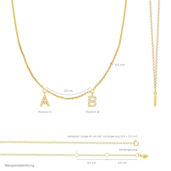 Initialen-Halskette mit 2 Anhngern, 45 cm, 14 Karat Gelbgold Bild 3